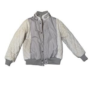 Vintage Puffer Quilted Snap Button Zippered Jacket with elastic knit sleeves M